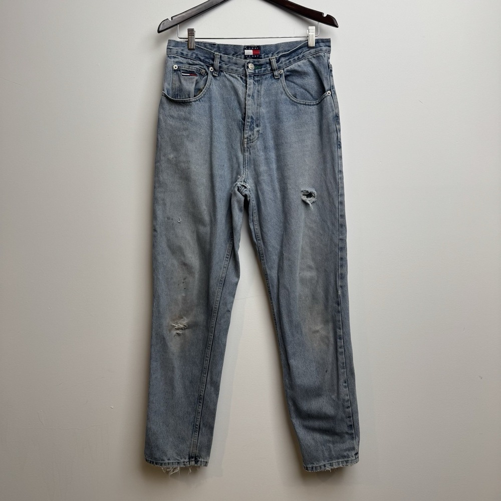 VTG Tommy Hilfiger Distressed Jeans Big Flag 34x32 Blue Denim Pants Loose Y2K